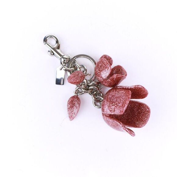 NEW Coach 3D Giant Tea Rose Droplet Bag Charm Key Chain GLITTER PINK - Picture 5 of 5